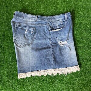 Faded Glory Lace Trim High Rise Distressed Denim Jeans Shorts Plus Size 24W